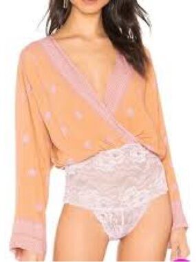Free People Peach Wrap Bodysuit with Light Pink Accents